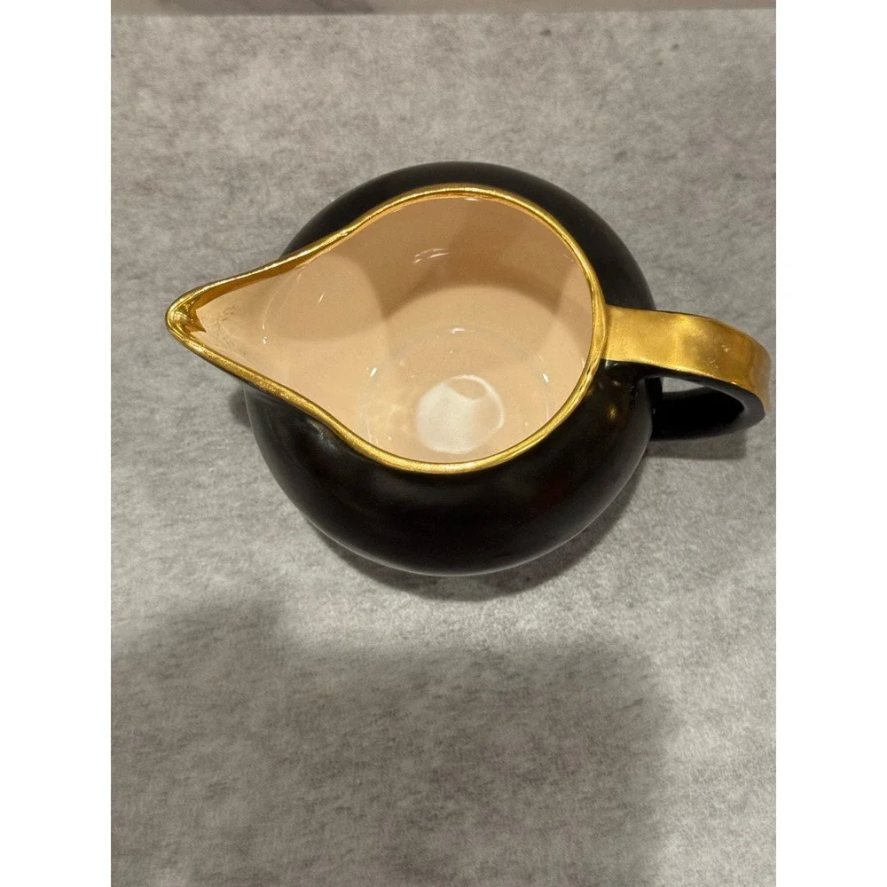 Vintage VILLEROY & BOCH Creamer Onyx Black Gold Trim Made in Luxembourg